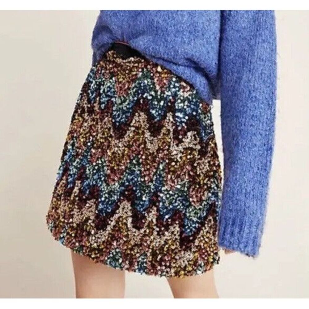 Maeve Anthropologie Sequin Multicolor Zig-Zag Mini‎ Skirt Sz 4 - $120 NWT